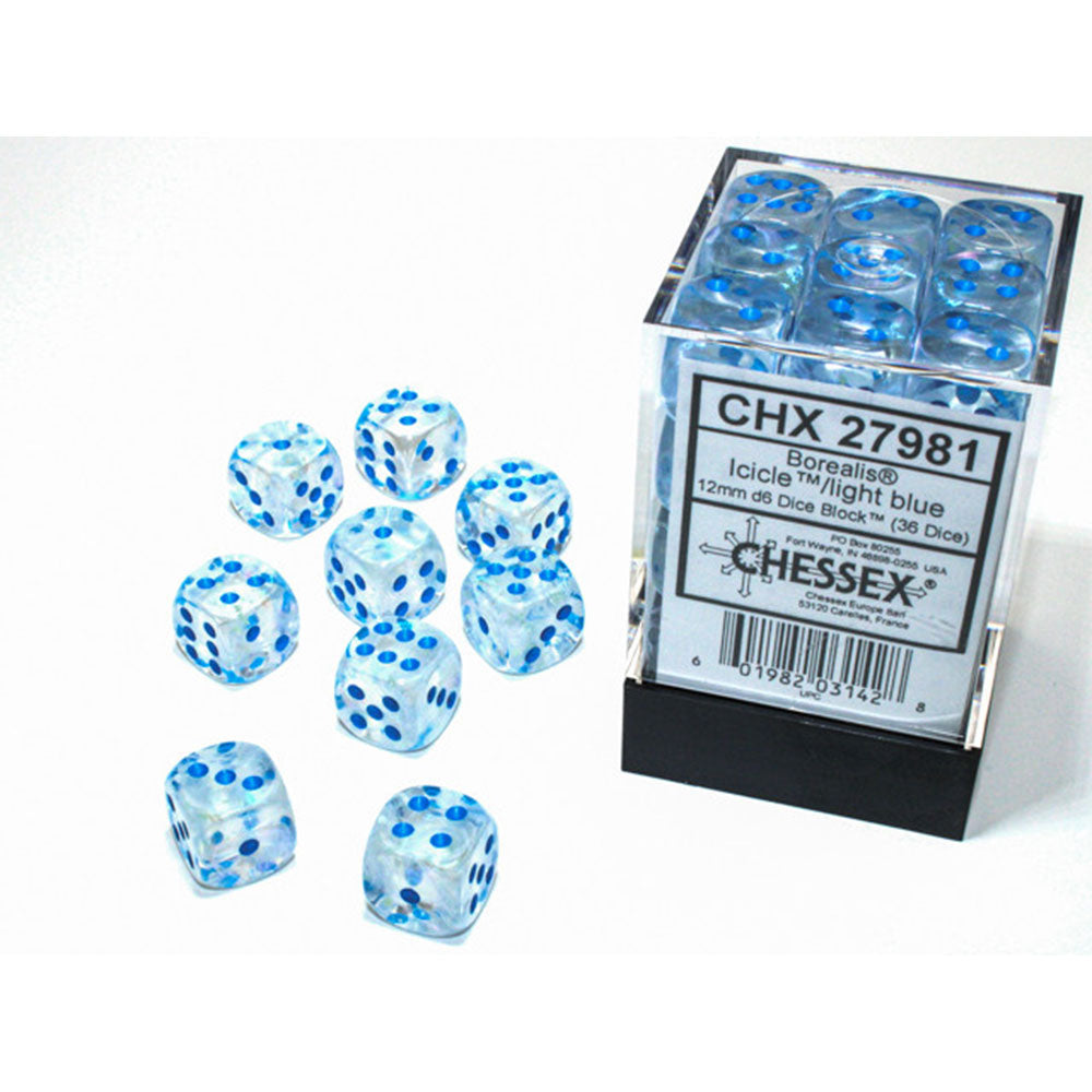  Borealis Chessex 12mm D6 Luminary Würfelblock