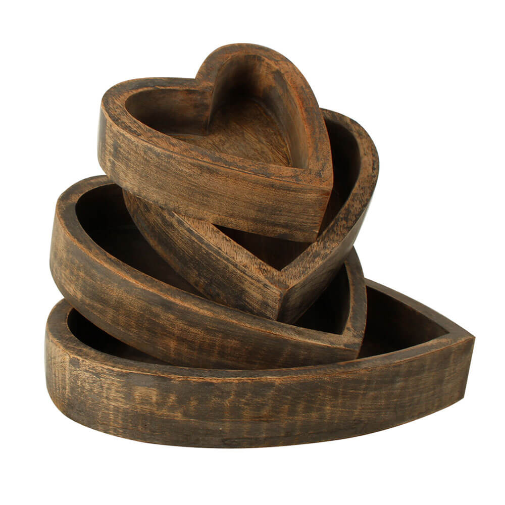 Harmony Mango Wood Heart Box (conjunto de 4)