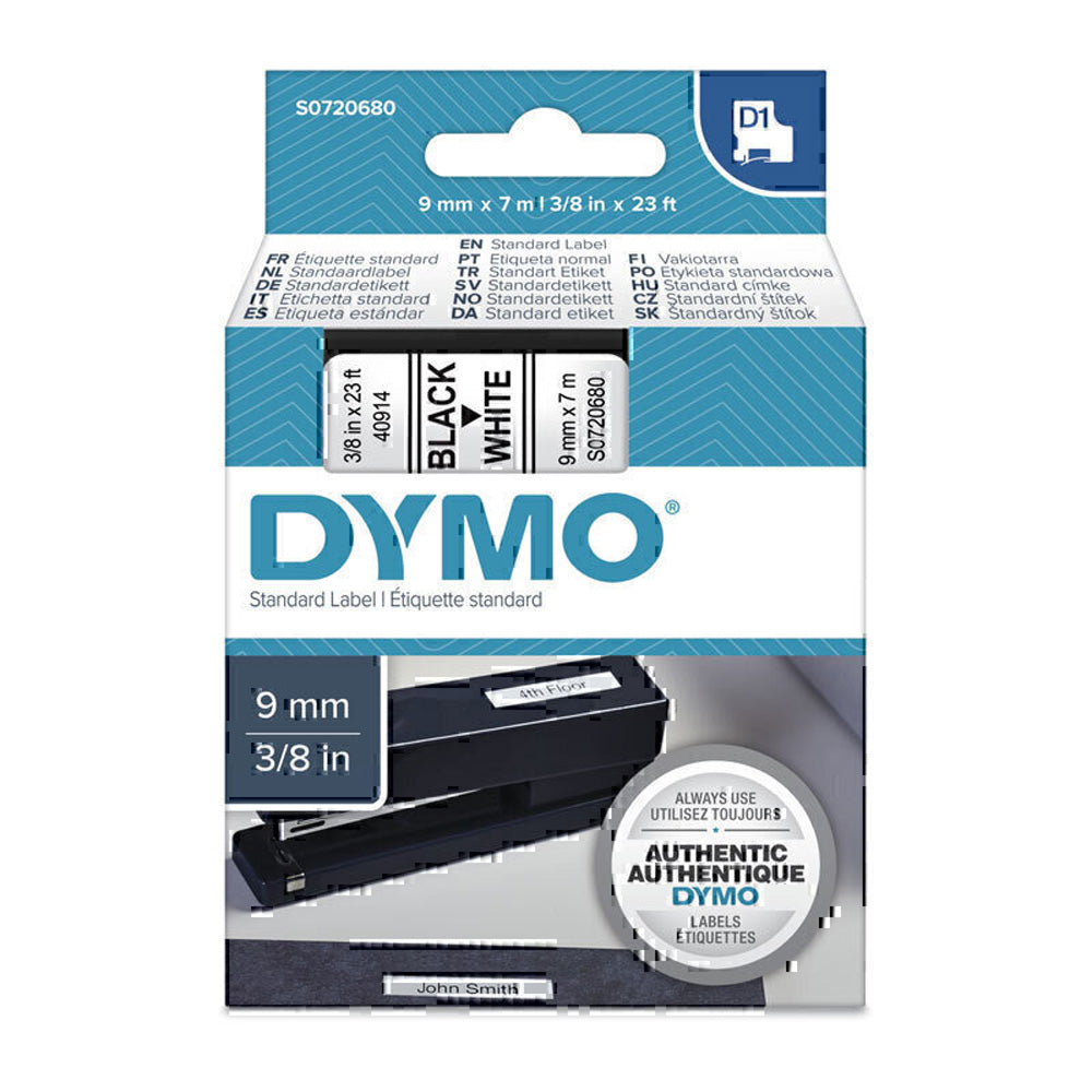 Dymo noir sur bande de marquage blanc