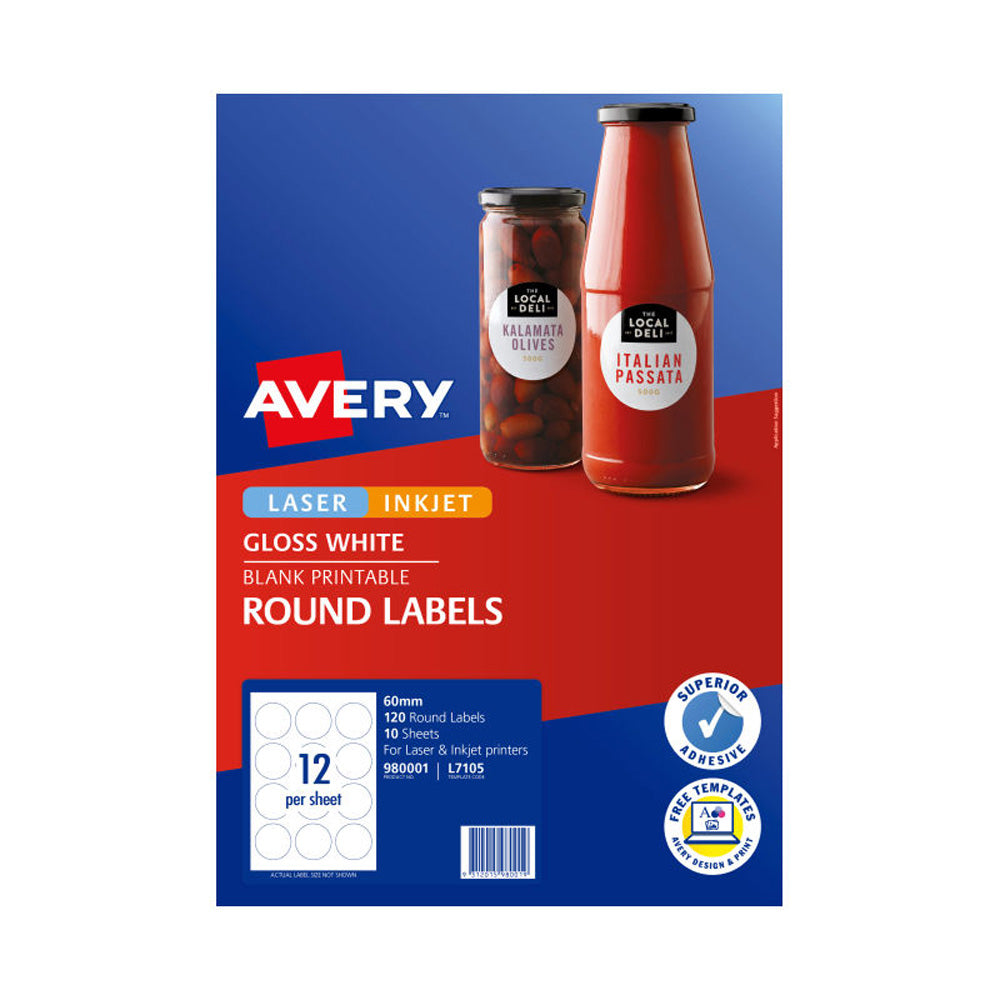 Avery Round Rótulos 60mm 12up 10pk