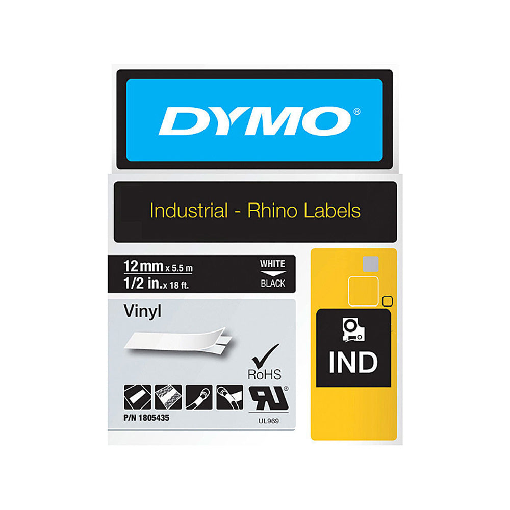 Dymo Rhino White on Black Vinyl Tape