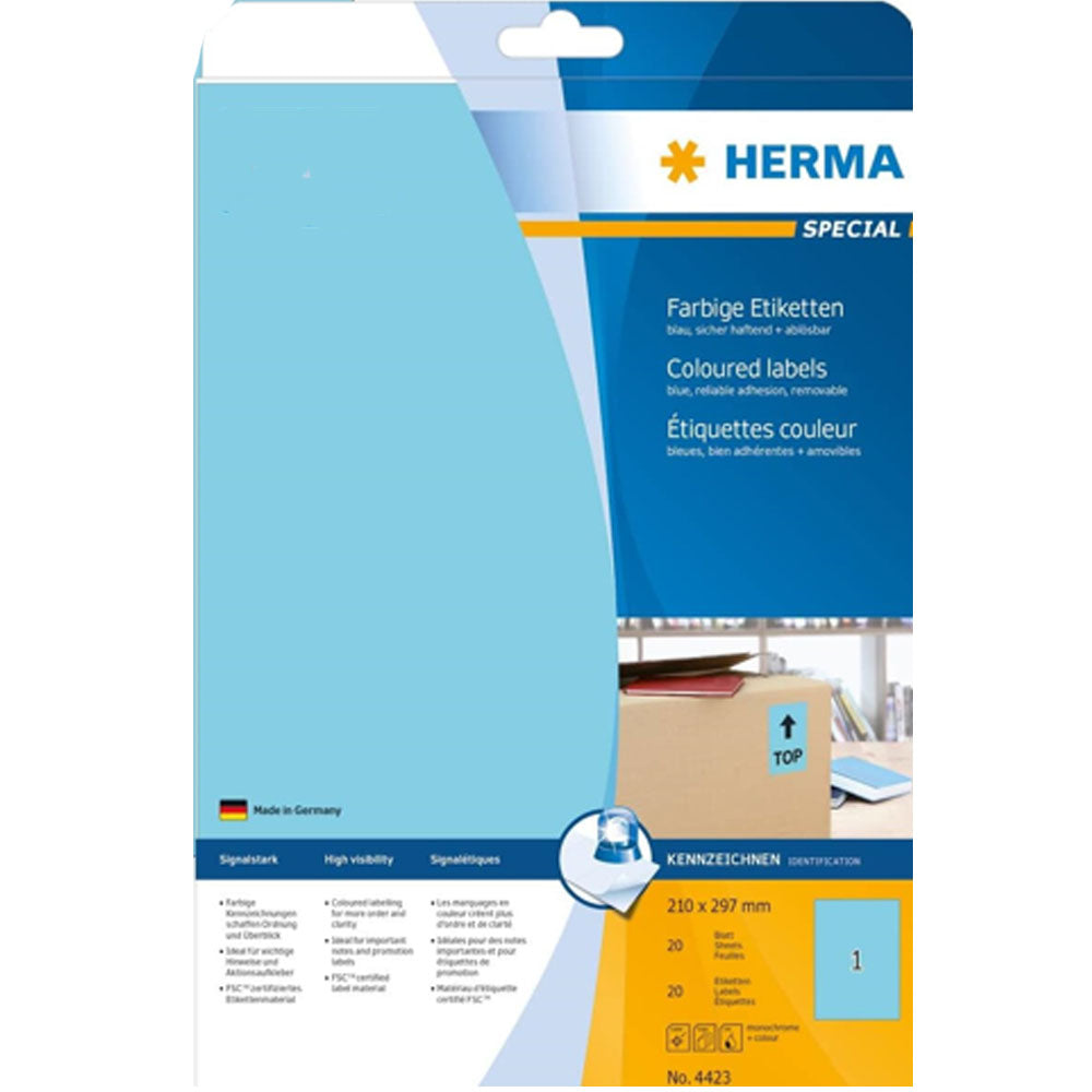 Herma aftagelige farvede etiketter A4 20pc (210x297mm)