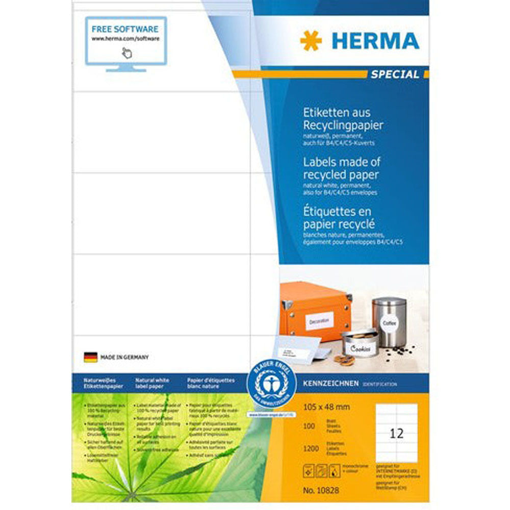 Herma genanvendte papiretiketter A4 100pc (hvid)