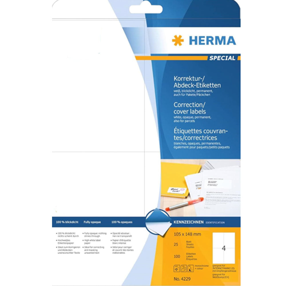 Herma ogenomskinlig korrigeringsetiketter A4 25pc vit