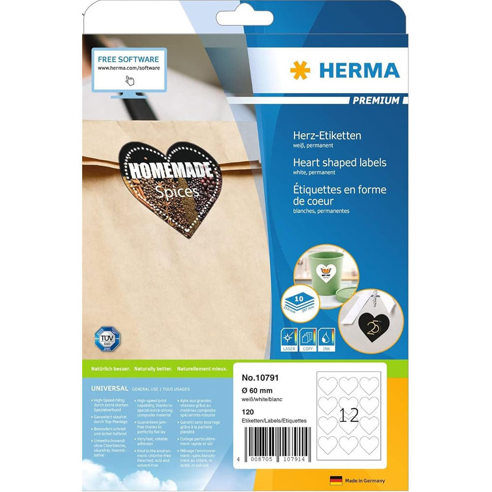 Herma Premium hjerteformede etiketter A4 10pc