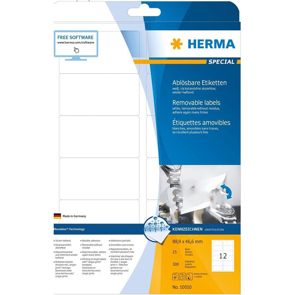 Herma Removable Labels A4 88.9mm 25pc（白）