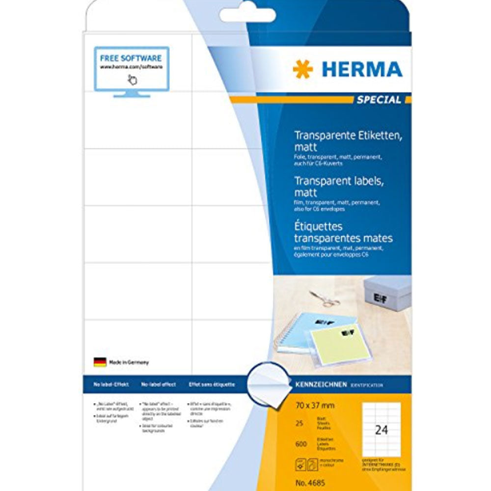 Herma transparenta mattetiketter A4 25 st