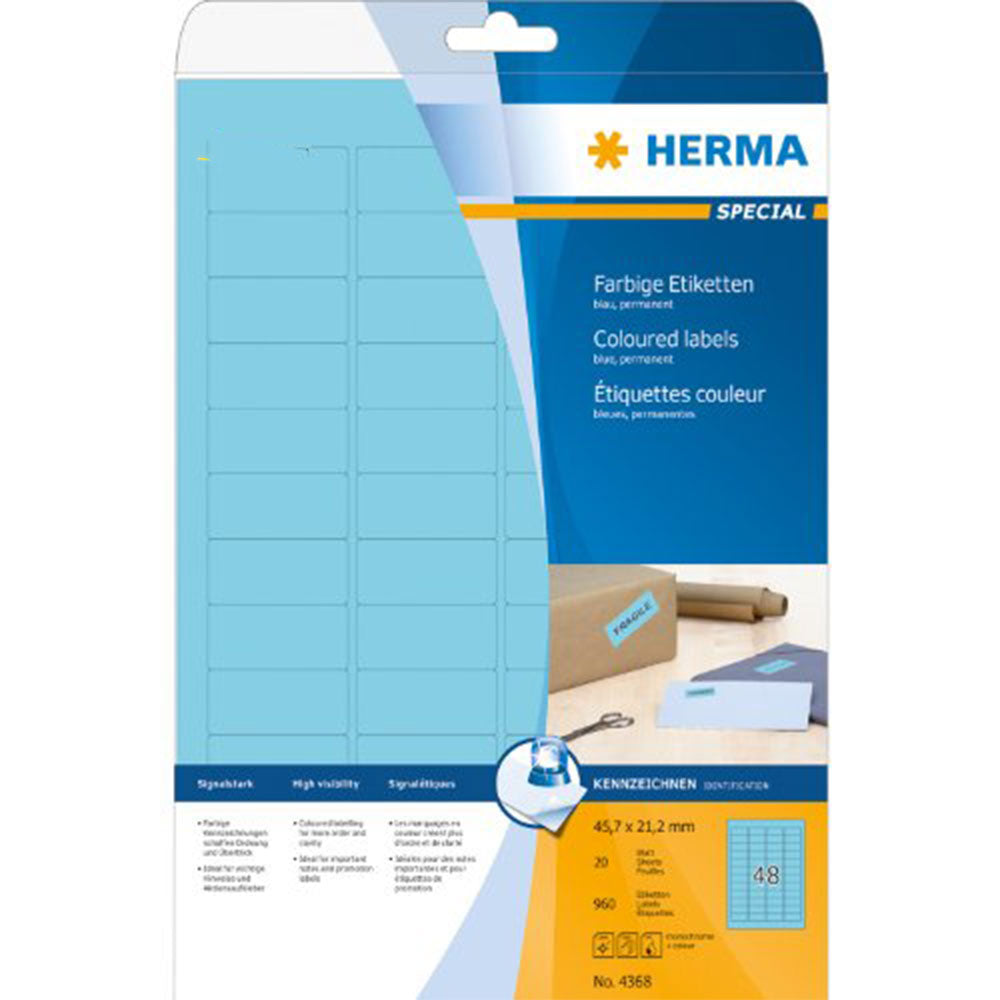 Herma avtagbar färgade etiketter A4 20 st (45.7x21.2mm)