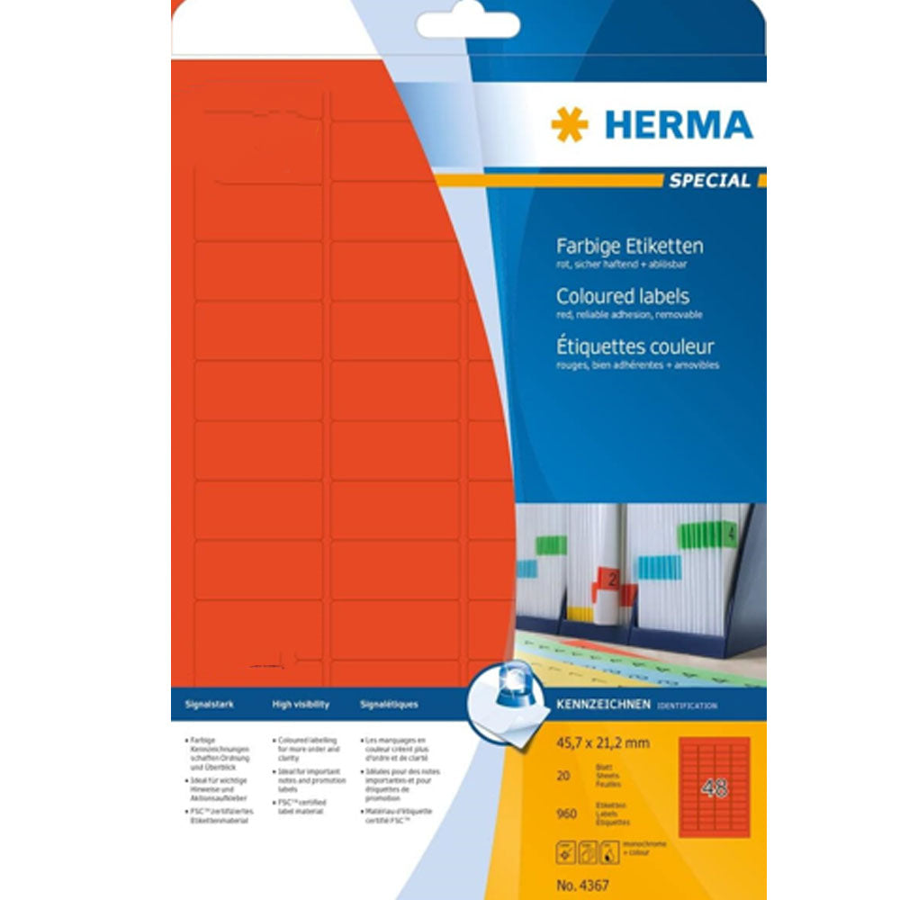 Herma Removable Colored Labels A4 20pc（45.7x21.2mm）