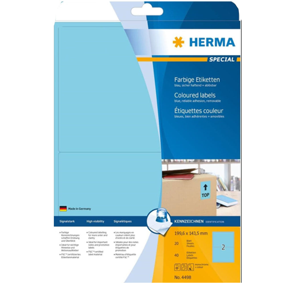 Herma Removable Colored Labels A4 20pc（199.6x143.5mm）