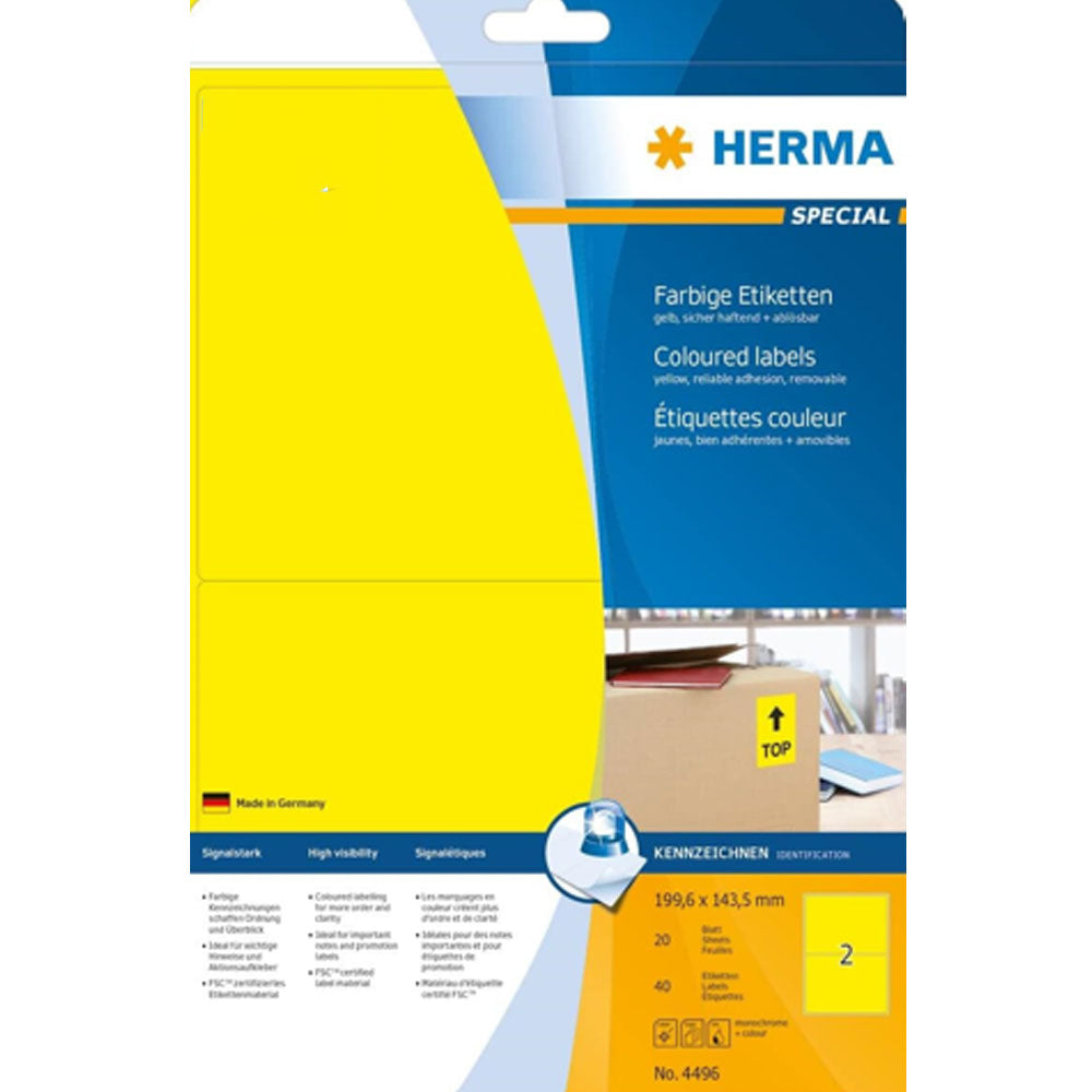 Herma aftagelige farvede etiketter A4 20pc (199.6x143.5mm)