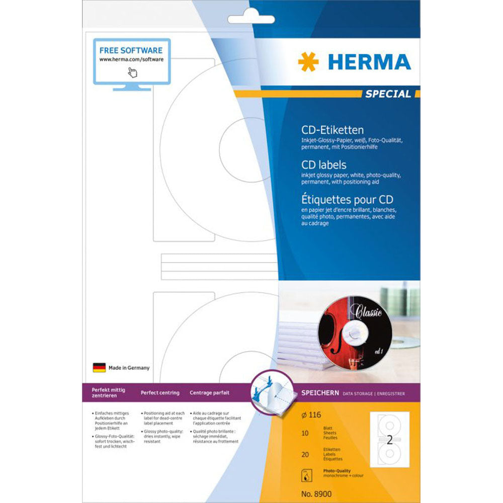 Herma High-Gloss CD Labels 116mm A4 10pc