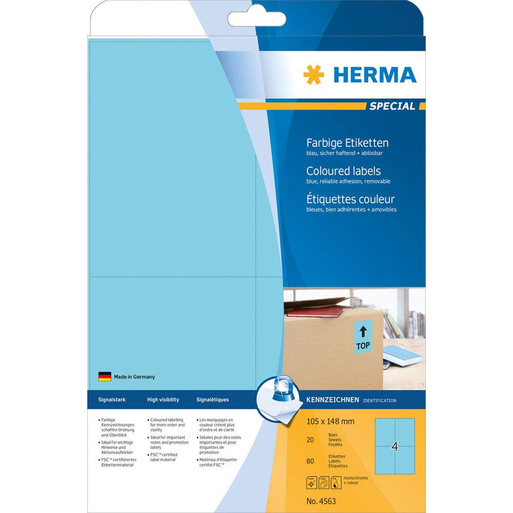 Herma aftagelige farvede etiketter A4 20pc (105x148mm)