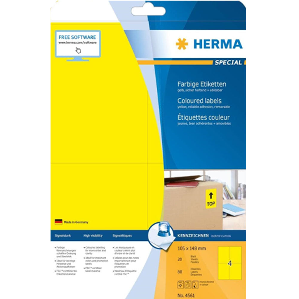 Herma Removable Colored Labels A4 20pc（105x148mm）