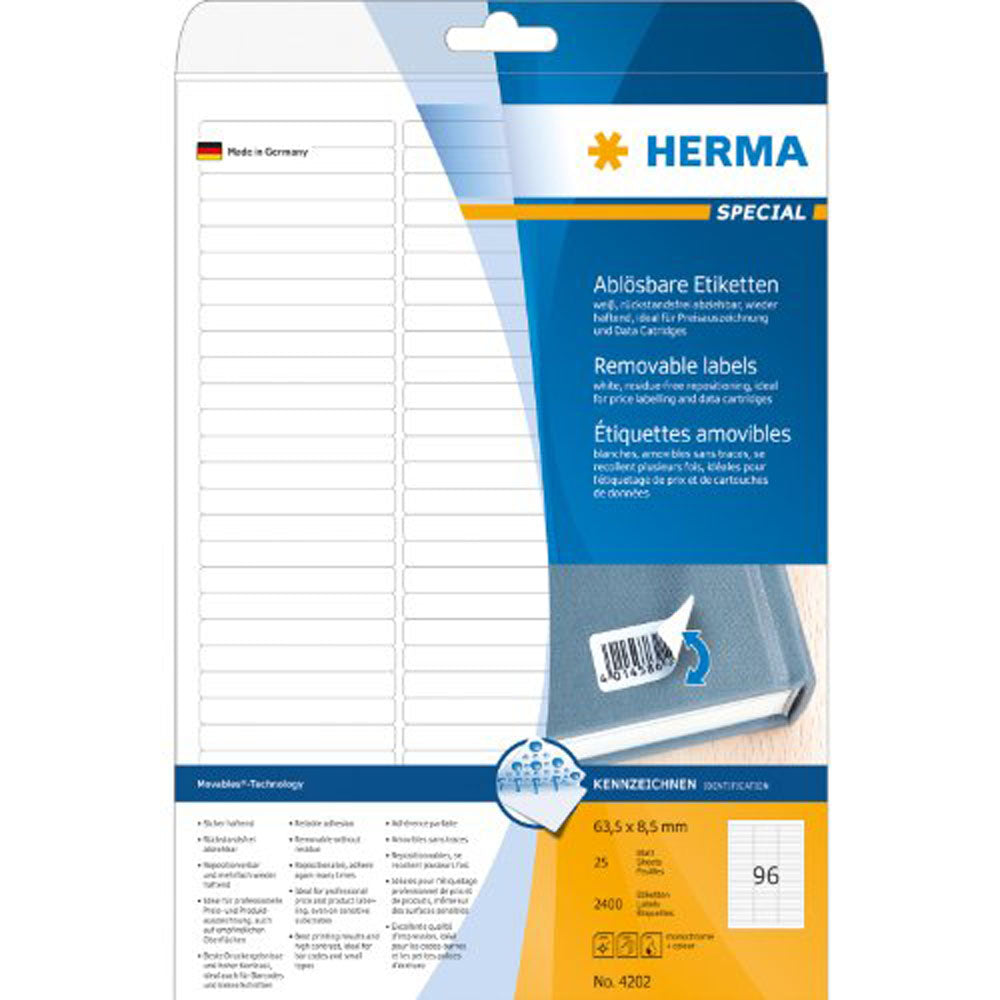 Herma Removable Labels A4 63.5mm 25pc（白）