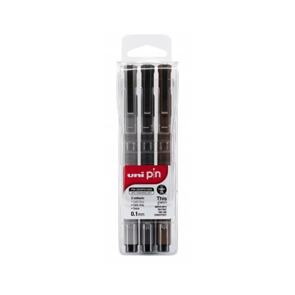 Pin uni-ball Fineliner Pen assorti (portefeuille de 3)