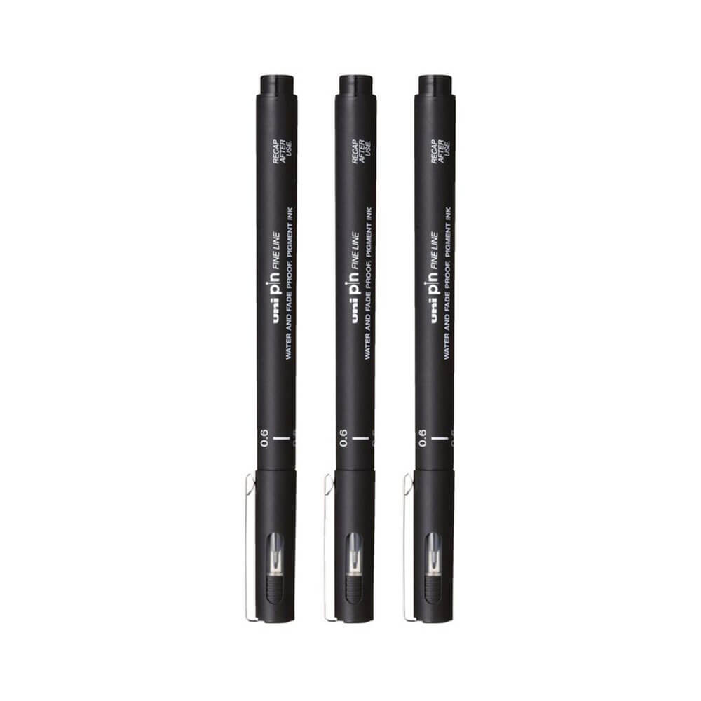 Uni-Ball Pin Fineliner Pen Black (billetera de 3)