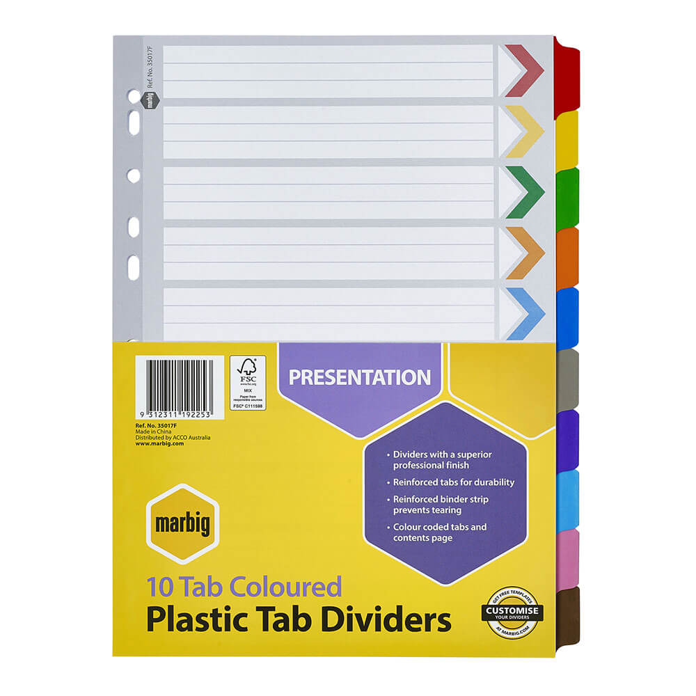 Marbig Manilla Plastic Tab Divider A4 (colorato)