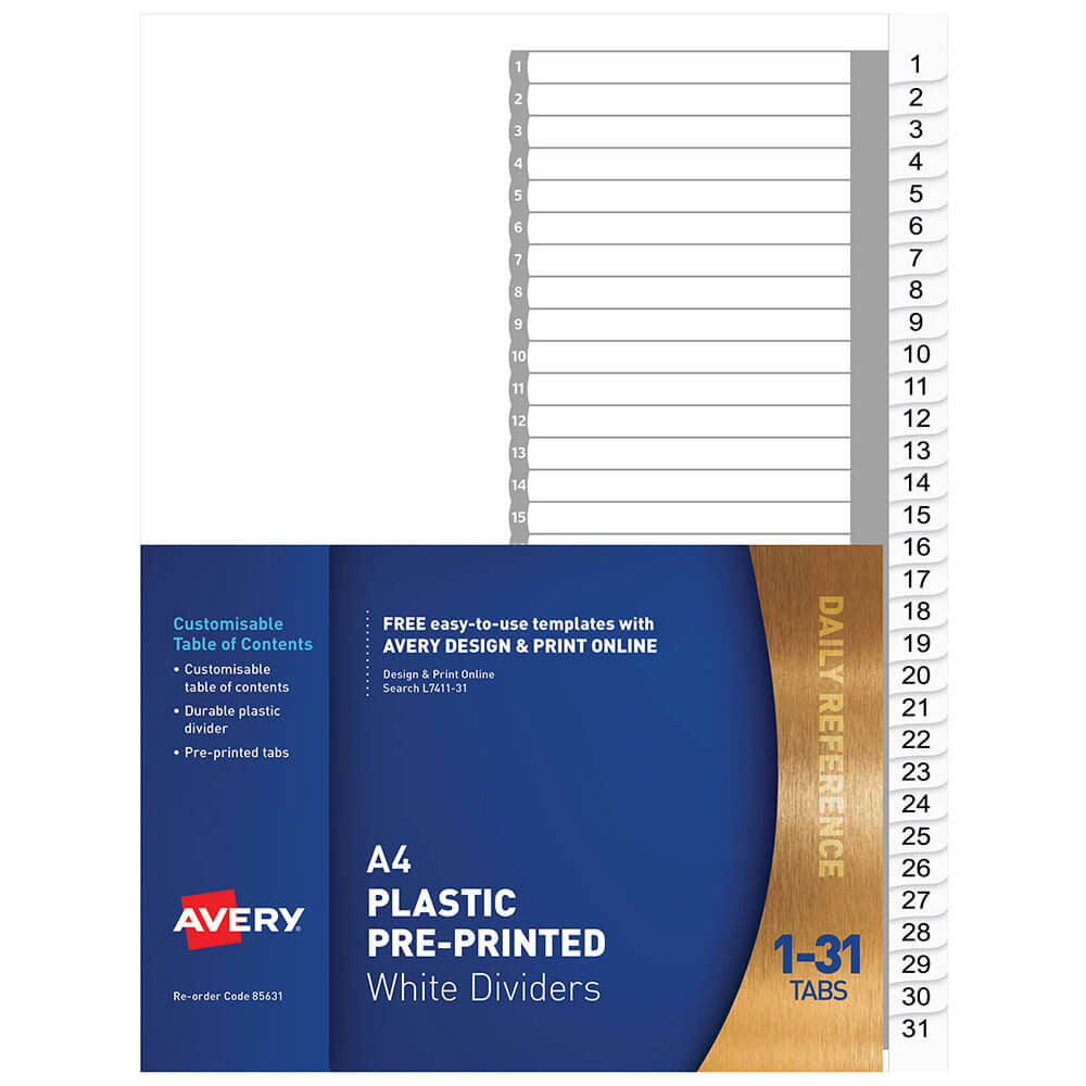 Avery Plastic Pre-tryktdelere A4 (hvid)