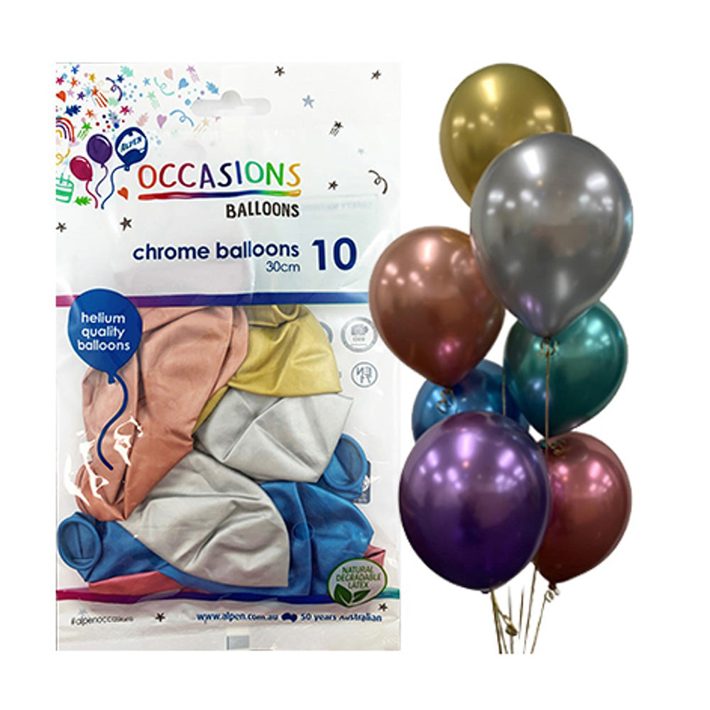 Alpen Chrome Balloons 30cm (Pack of 10)