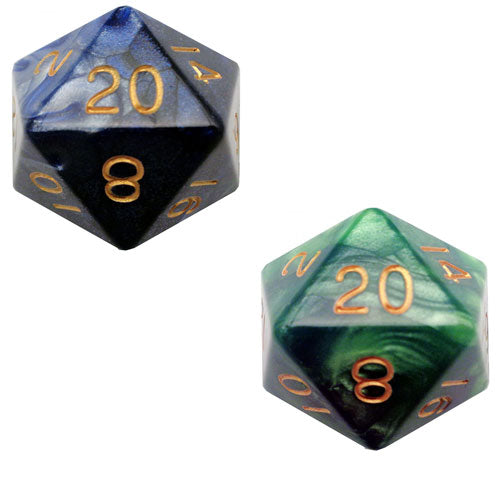 MDG 35mm Mega Acrylic d20 Dice w/ Gold Numbers