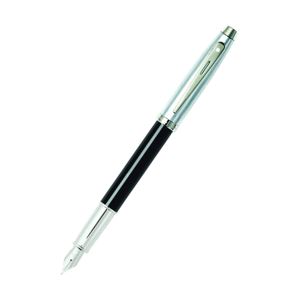 100 Brushed Chrome Cap/Black Trim Medium Fountain Pen