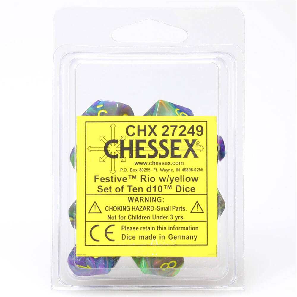 Chessex D10 Polyhedral 10-die festlig uppsättning