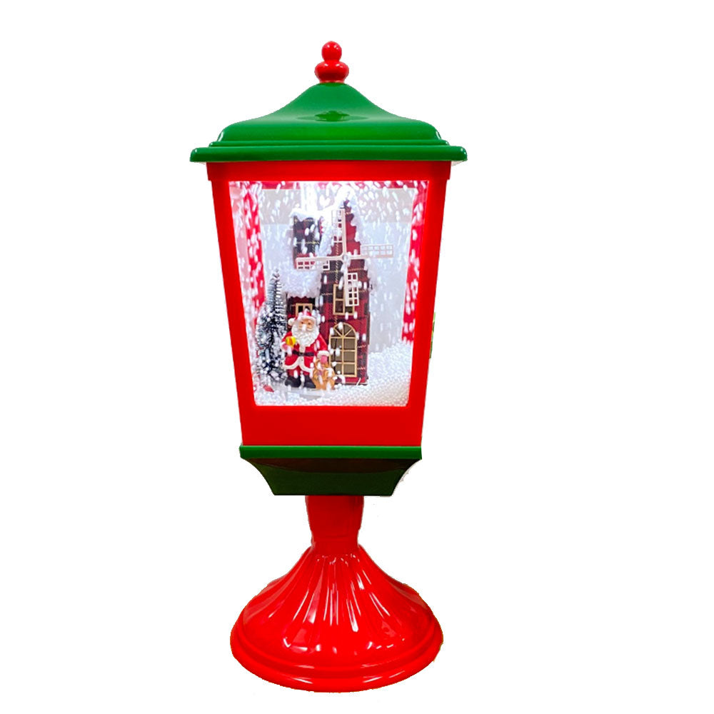 Led Snow Lantern W/ Santa's House & Windmill