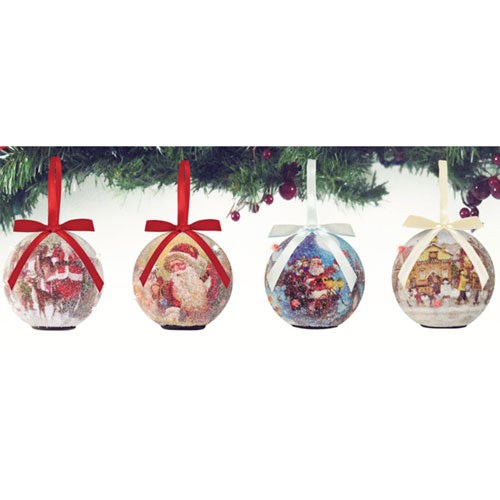 4 LED Christmas Baubles w/ Lights Flashing 8cm