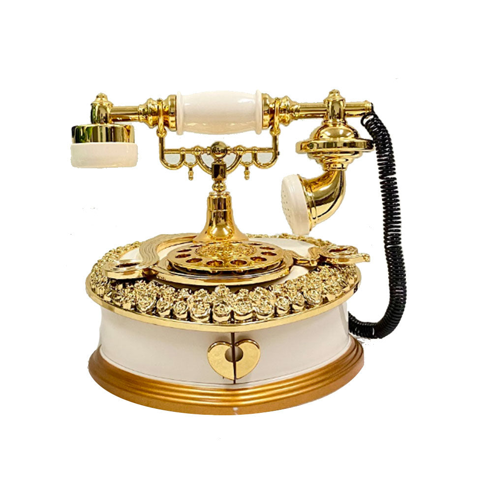 Boîte de musique à enroulement de téléphone antique avec tiroirs de bijoux