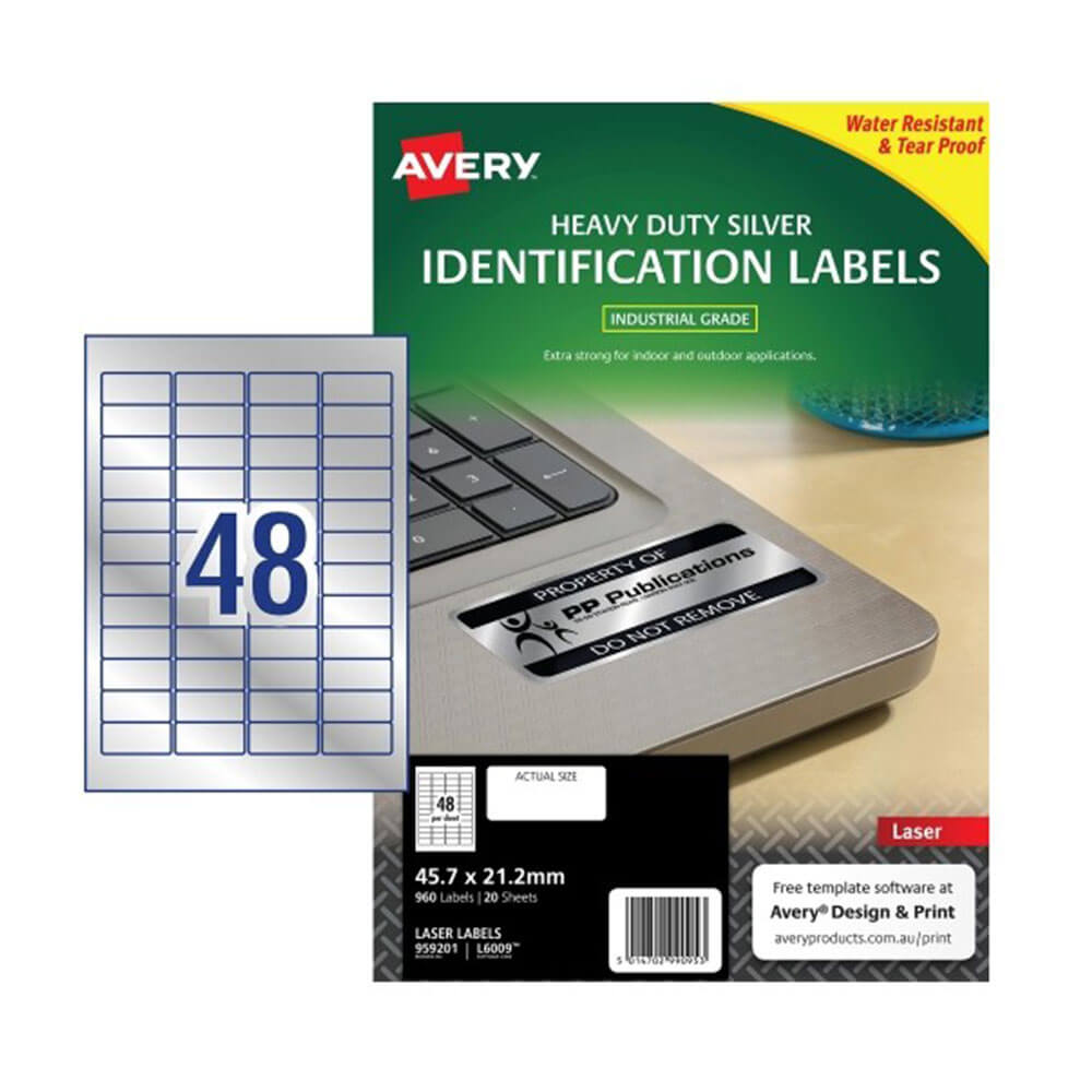 Avery Heavy-Duty Laser Label Silver 20pk