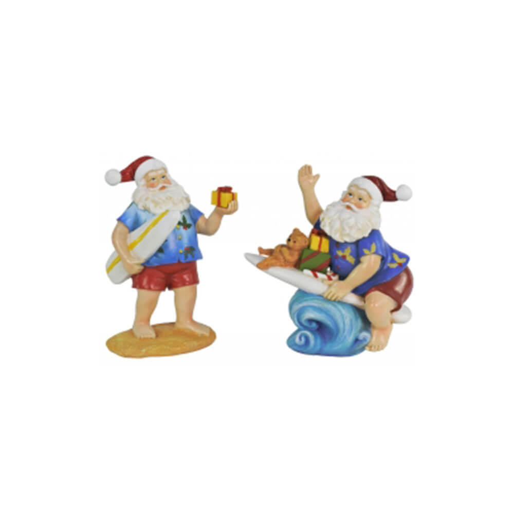 Christmas Resin Surfing Santa Decoration (2pk)