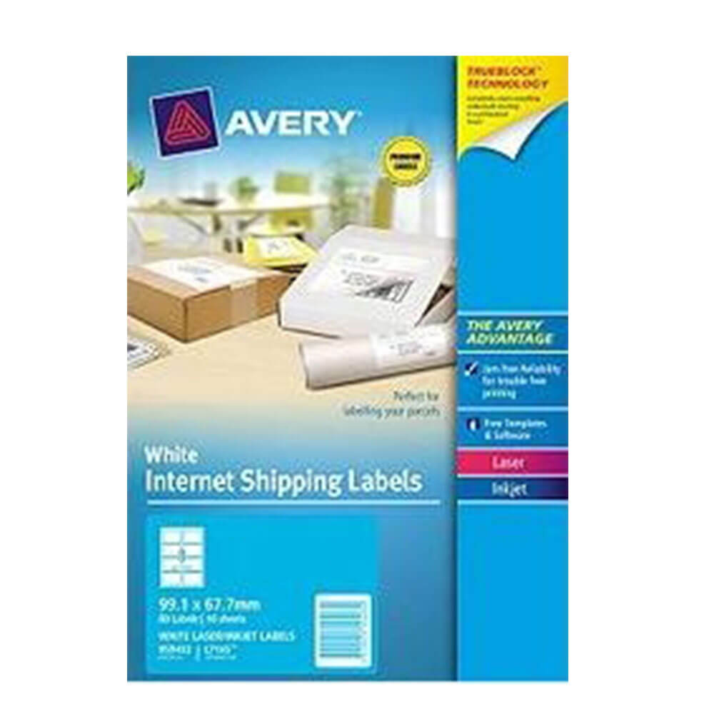 Avery TrueBlock Internet Shipping Label 10pk White