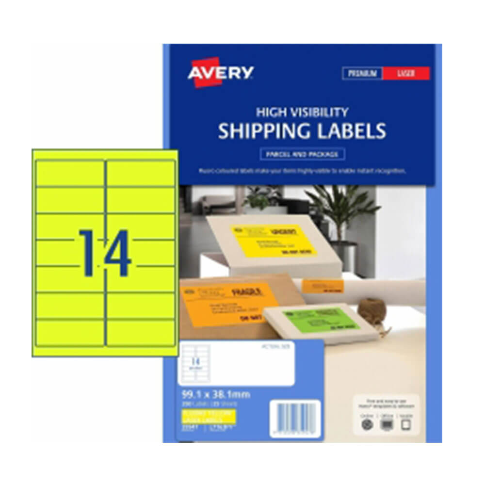 Avery High Visibility Shipping Etiqueta 25pk 14/Hoja