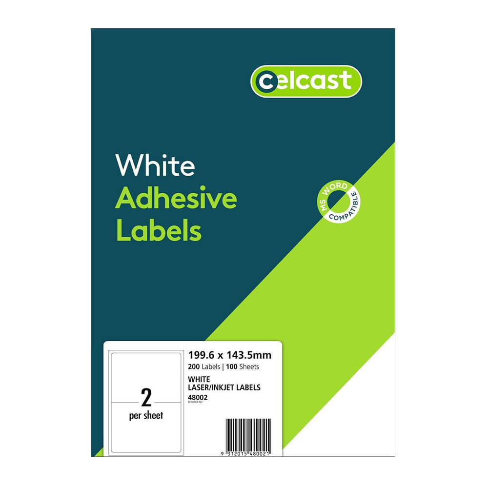 Celcast láser/etiquetas de inyección de tinta blanca (100pk)