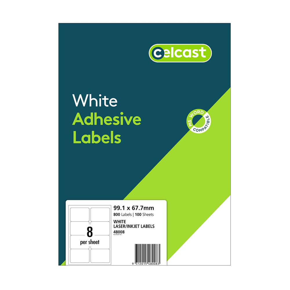 Celcast láser/etiquetas de inyección de tinta blanca (100pk)