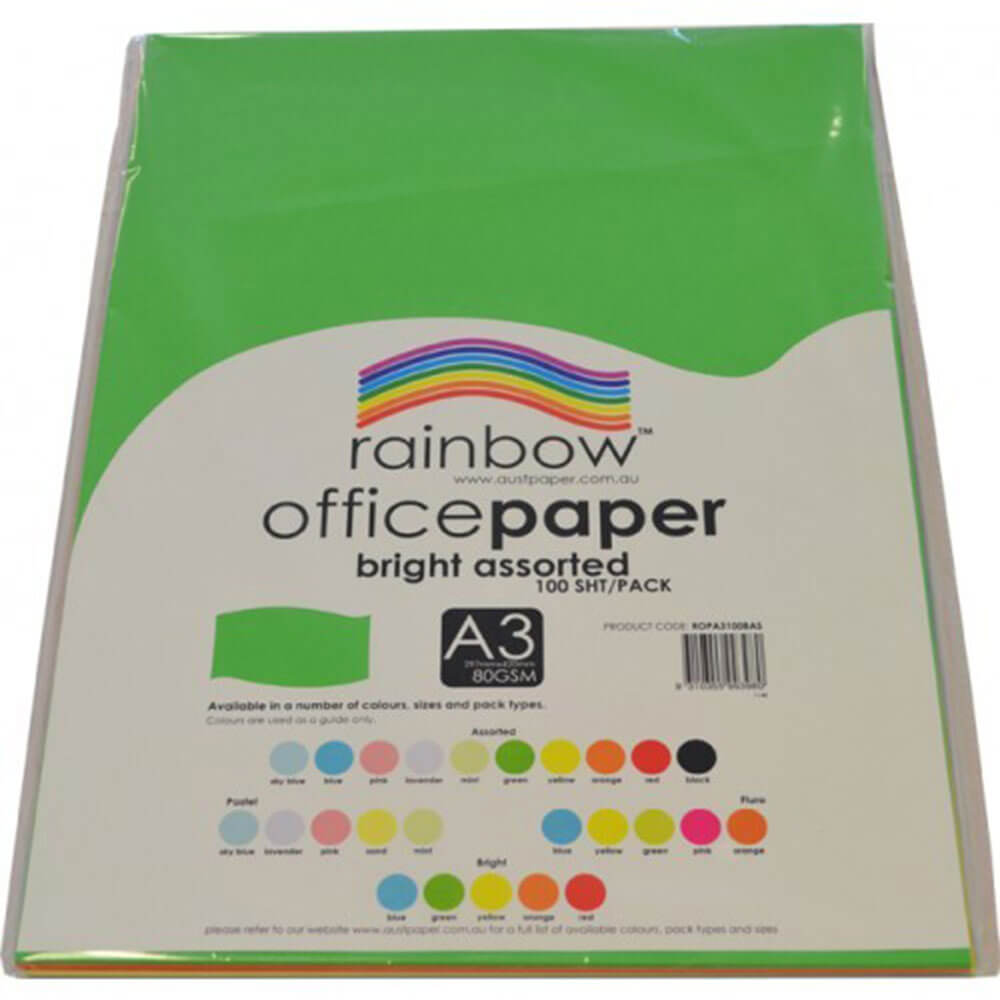 Rainbow Office Paper 100pk 80gsm (luminoso assortito)