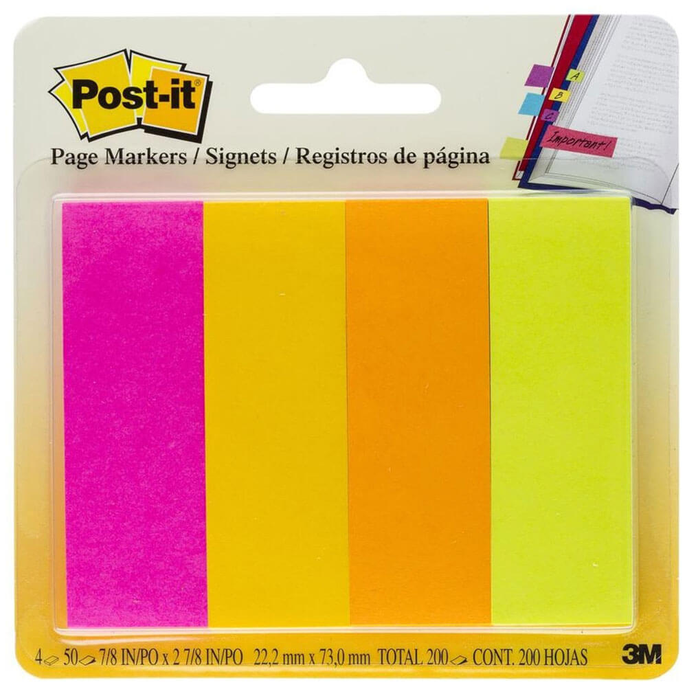 Marcadores de página Post-it 200 folhas 22x73mm (4 cores)