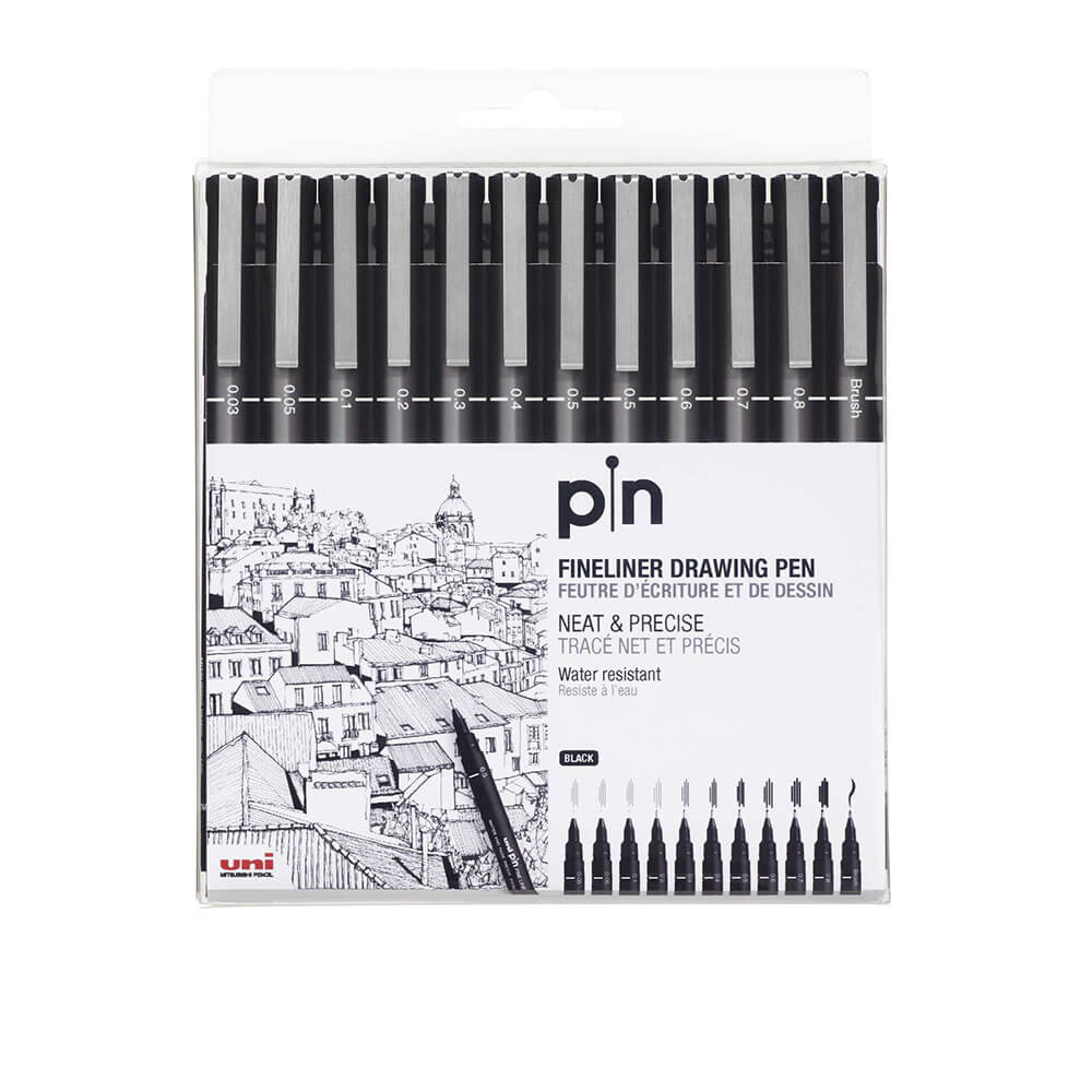 Uni Pin Fine Line DrawingPen12pcs（黒）