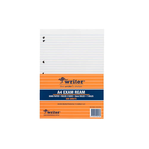 Writer A4 8mm Ruled Exam Paper w/ Margin (55gsm)